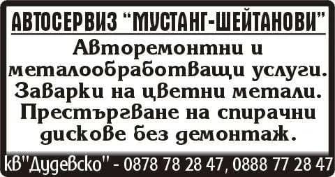 Мустанг Шейтанови 86 - - Търговска, външнотърговска, посредническа и комисионна дейност, включително по интернет. 
- Авторе…